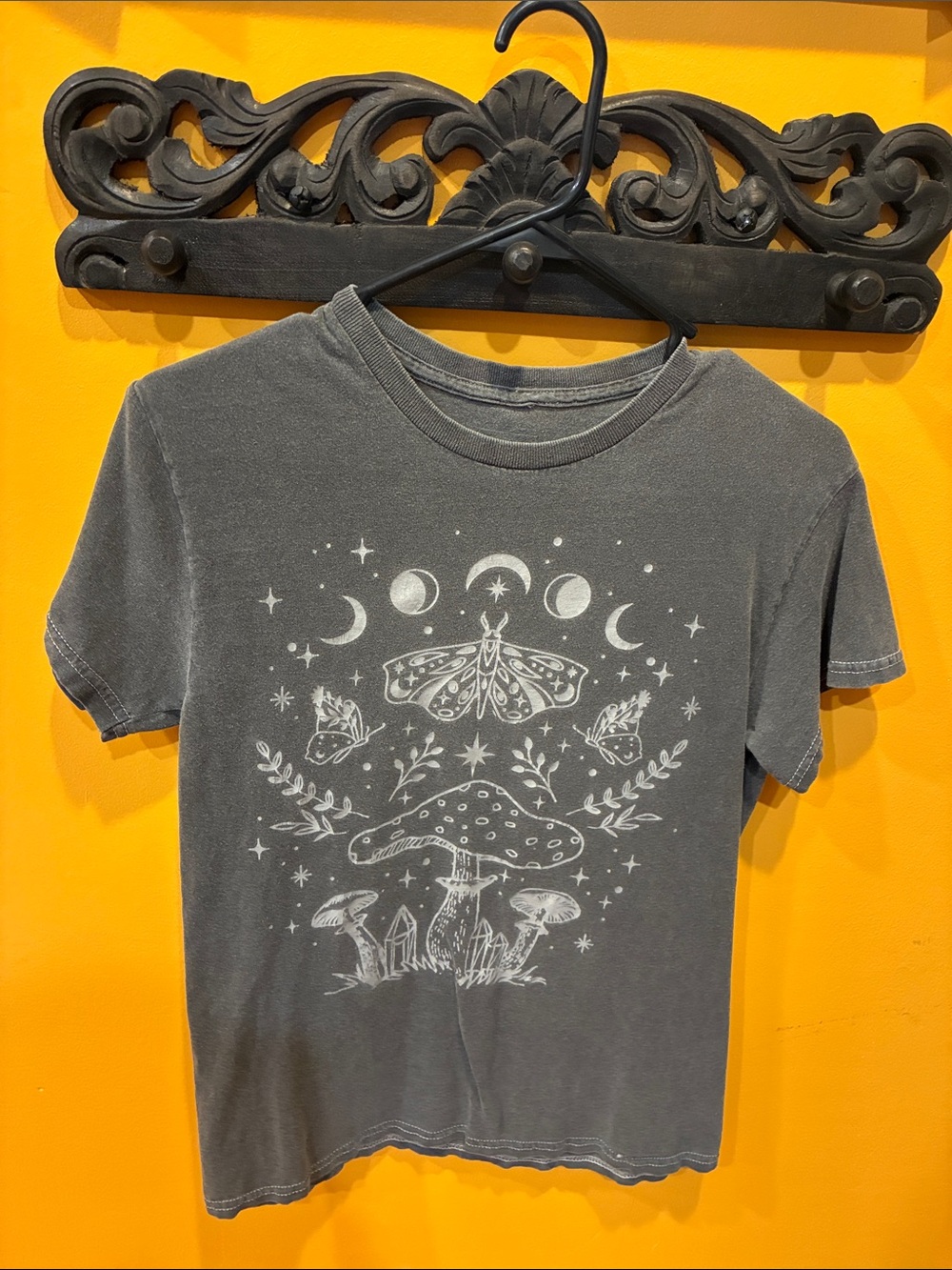 Full Tilt Gray Graphic Tee with Moon, Moth & Mushroom Design